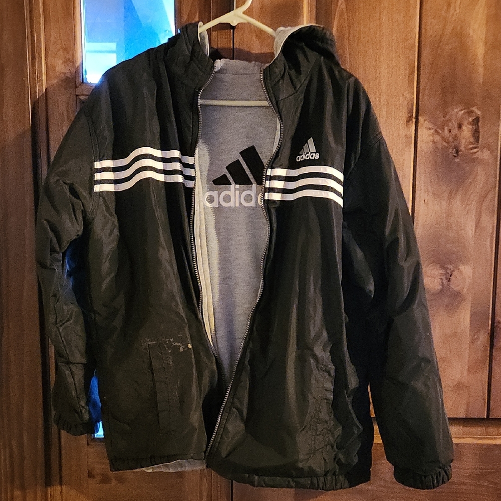 Adidas Black Jacket with White Stripes
